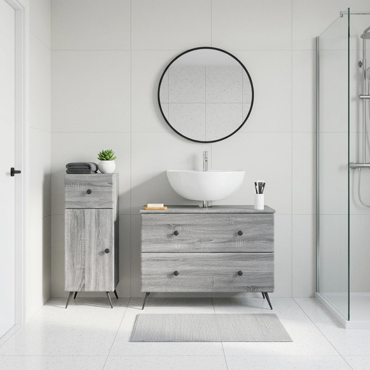 2 Piece Bathroom Cabinet Set BREDA Grey Sonoma Engineered Wood
