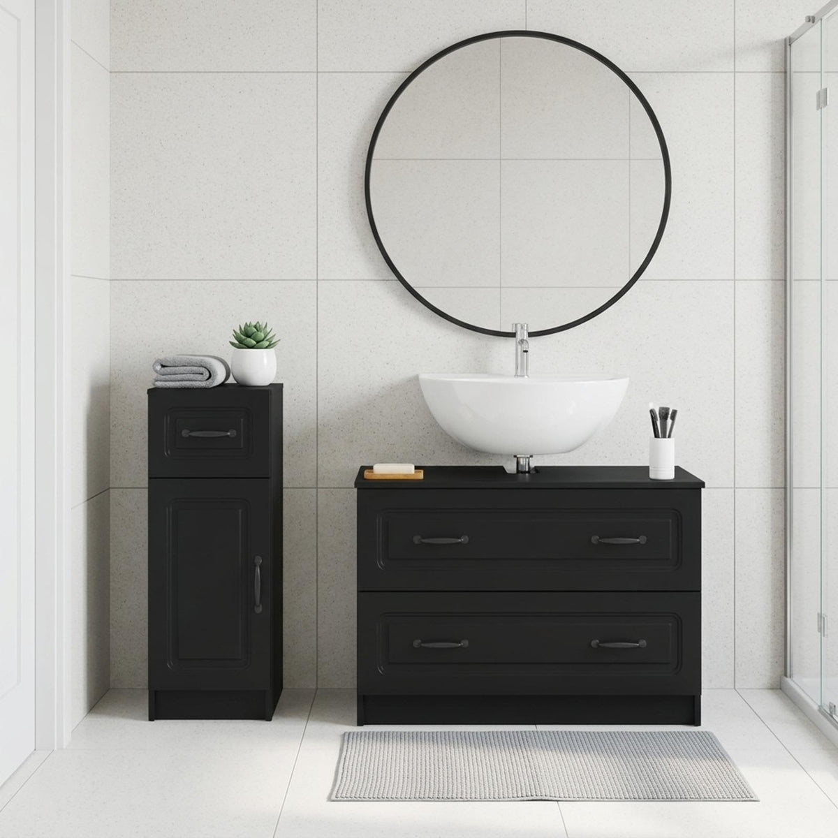 2 Piece Bathroom Cabinet Set UTRECHT Black Engineered Wood
