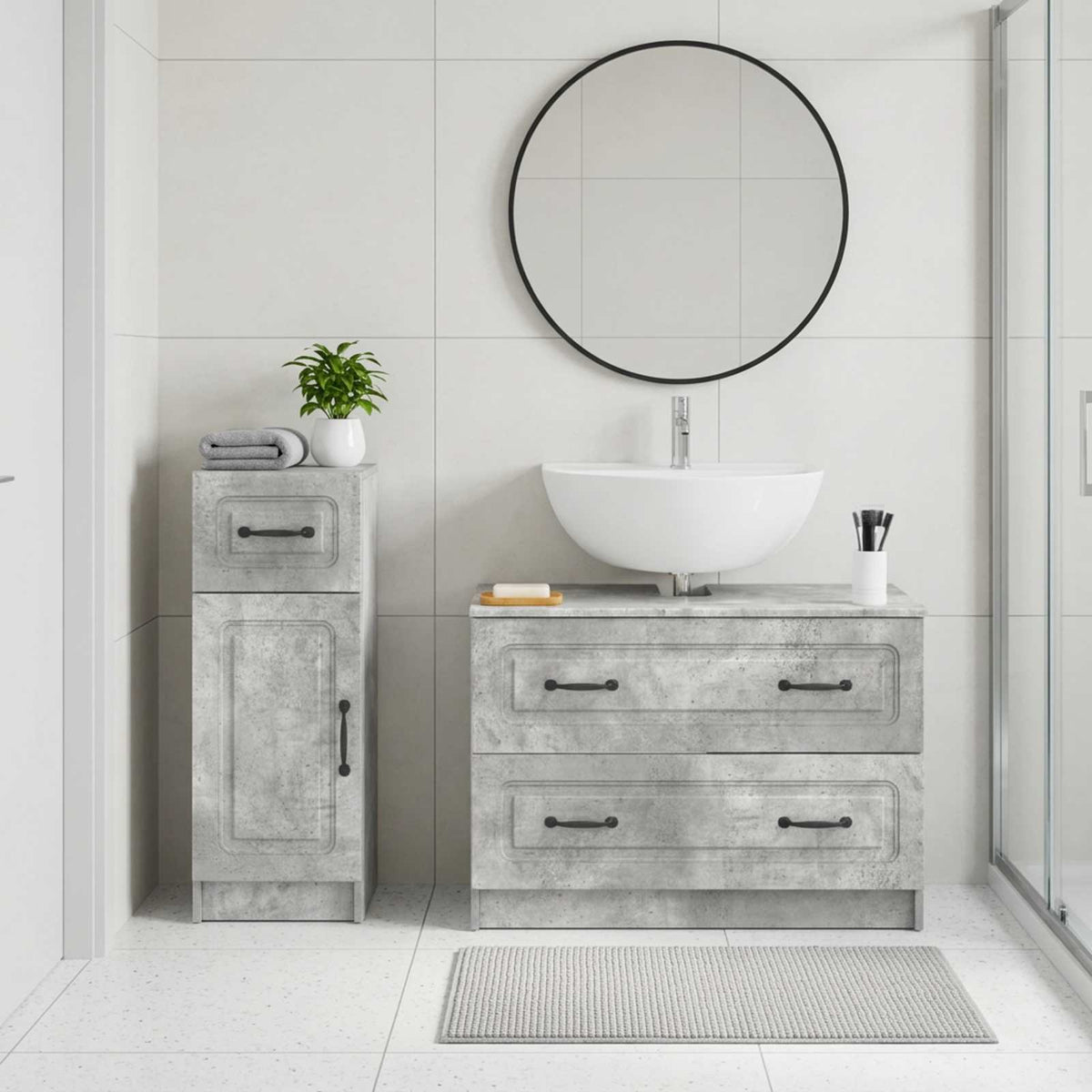 2 Piece Bathroom Cabinet Set UTRECHT Concrete Grey