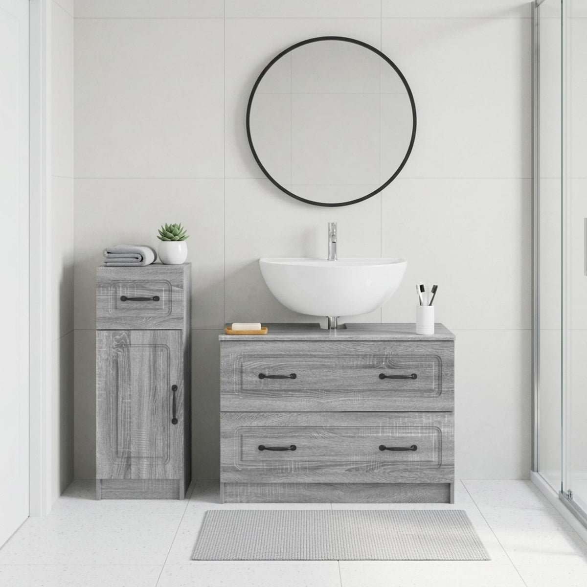 2 Piece Bathroom Cabinet Set UTRECHT Grey Sonoma