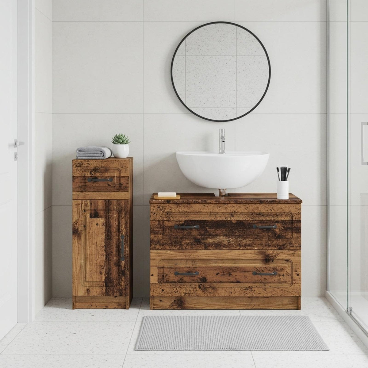 2 Piece Bathroom Cabinet Set UTRECHT Old Wood Engineered Wood