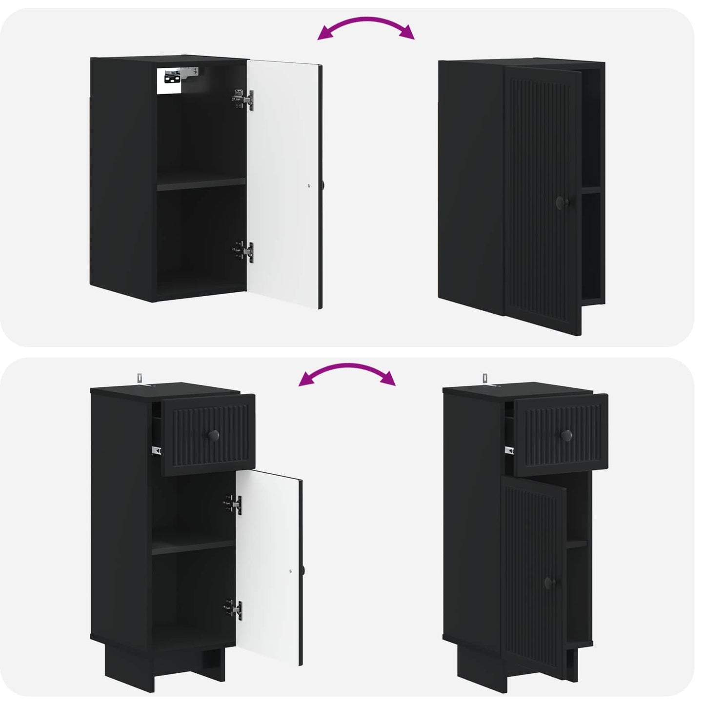 3 Piece Bathroom Cabinet Set EDE Black Engineered Wood