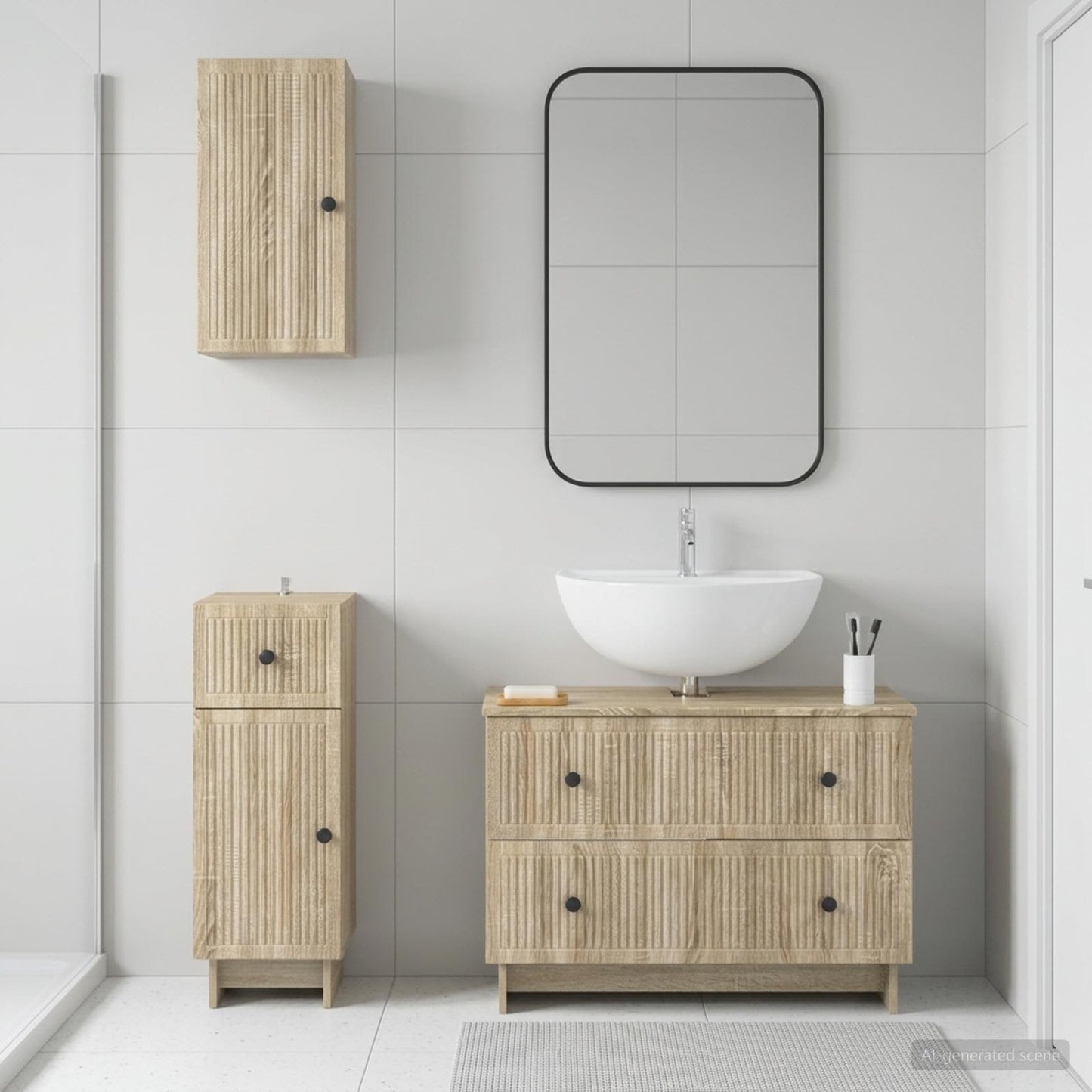 3 Piece Bathroom Cabinet Set EDE Sonoma Oak Engineered Wood