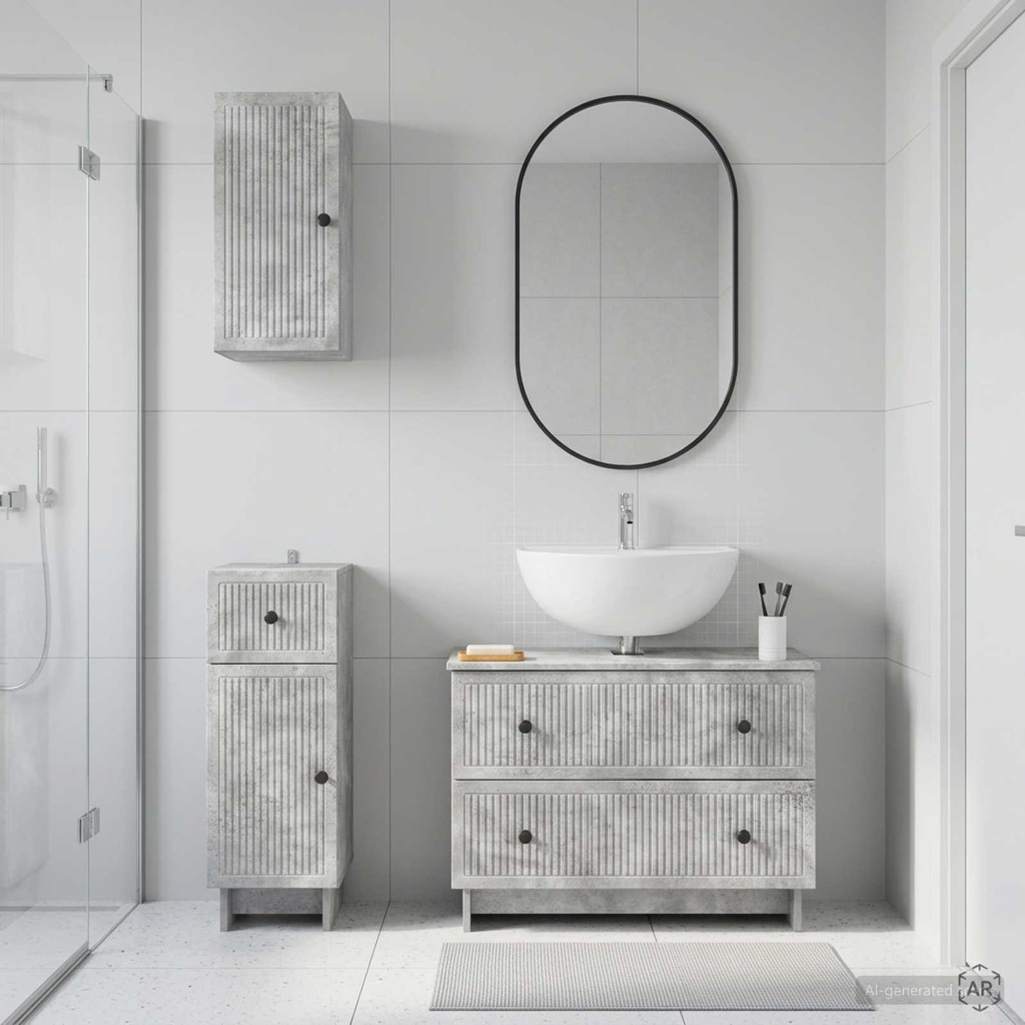 3 Piece Bathroom Cabinet Set EDE Concrete Grey Engineered Wood