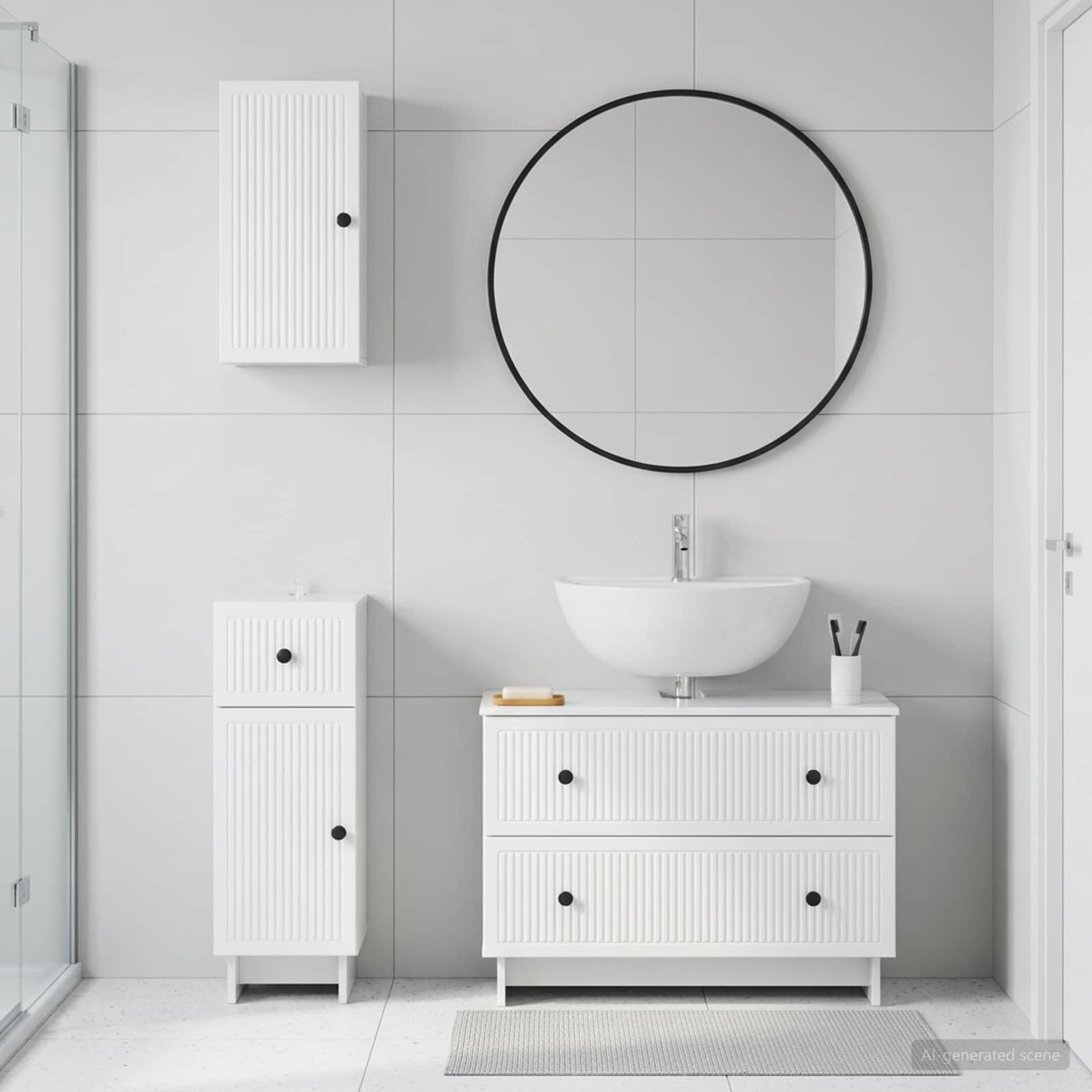 3 Piece Bathroom Cabinet Set EDE High Gloss White