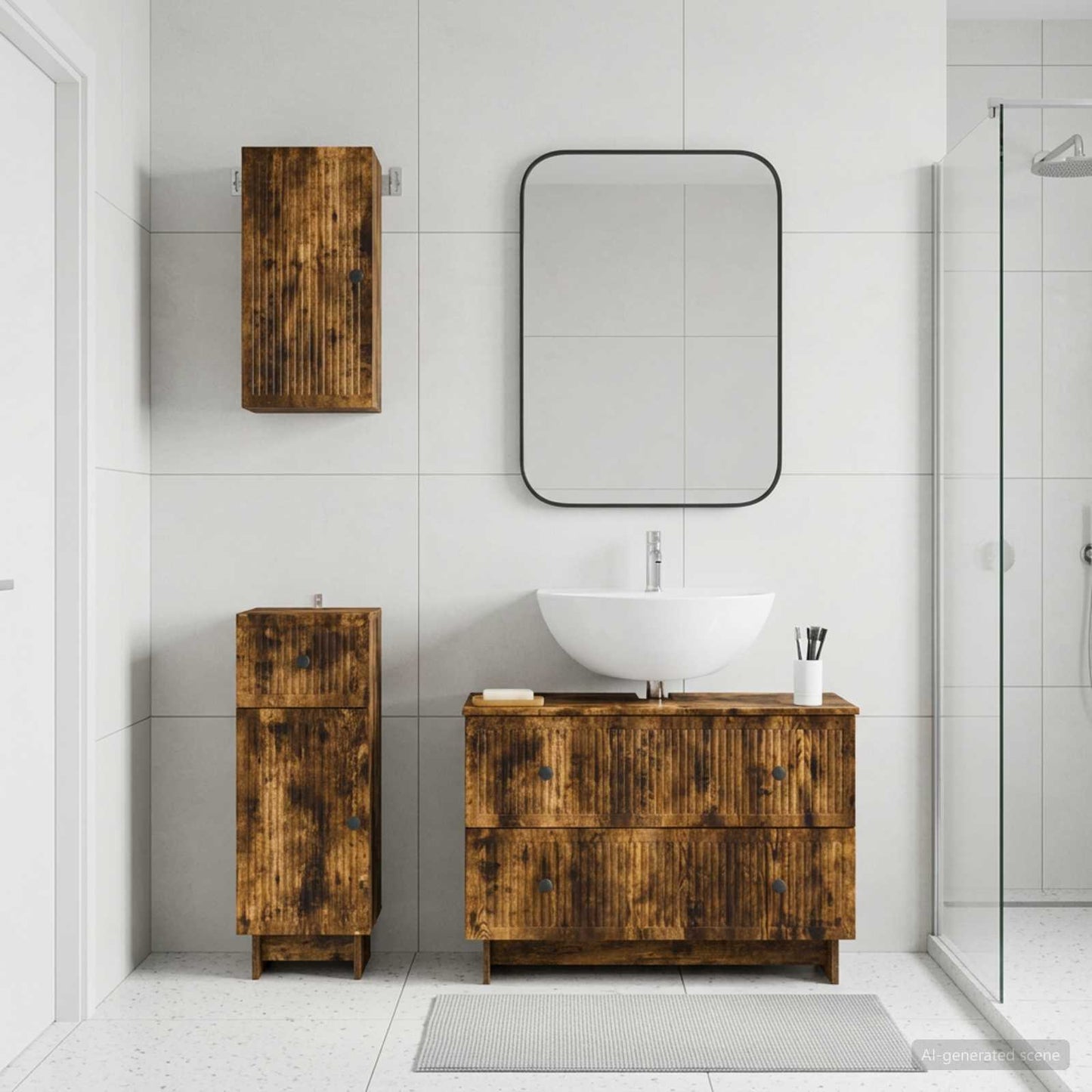 3 Piece Bathroom Cabinet Set EDE Smoked Oak Engineered Wood