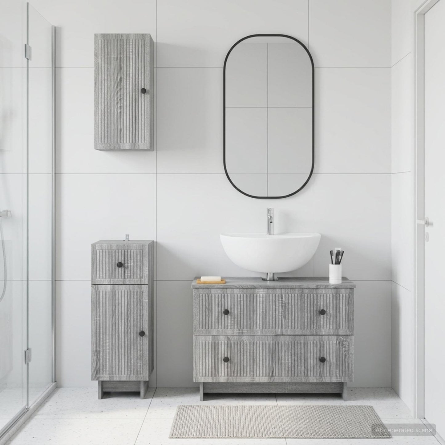 3 Piece Bathroom Cabinet Set EDE Grey Sonoma Engineered Wood