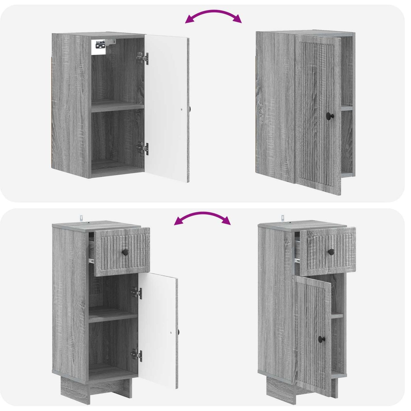 3 Piece Bathroom Cabinet Set EDE Grey Sonoma Engineered Wood