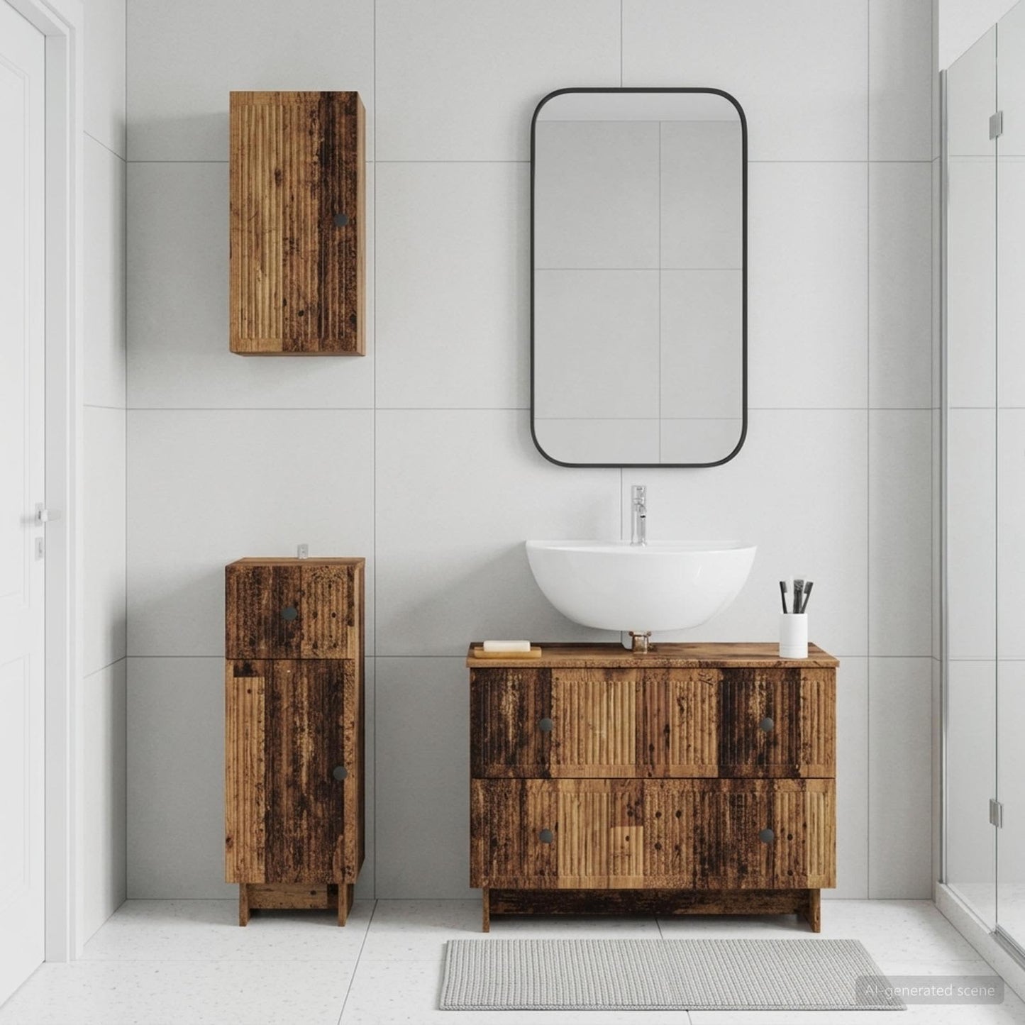 3 Piece Bathroom Cabinet Set EDE Old Wood Engineered Wood