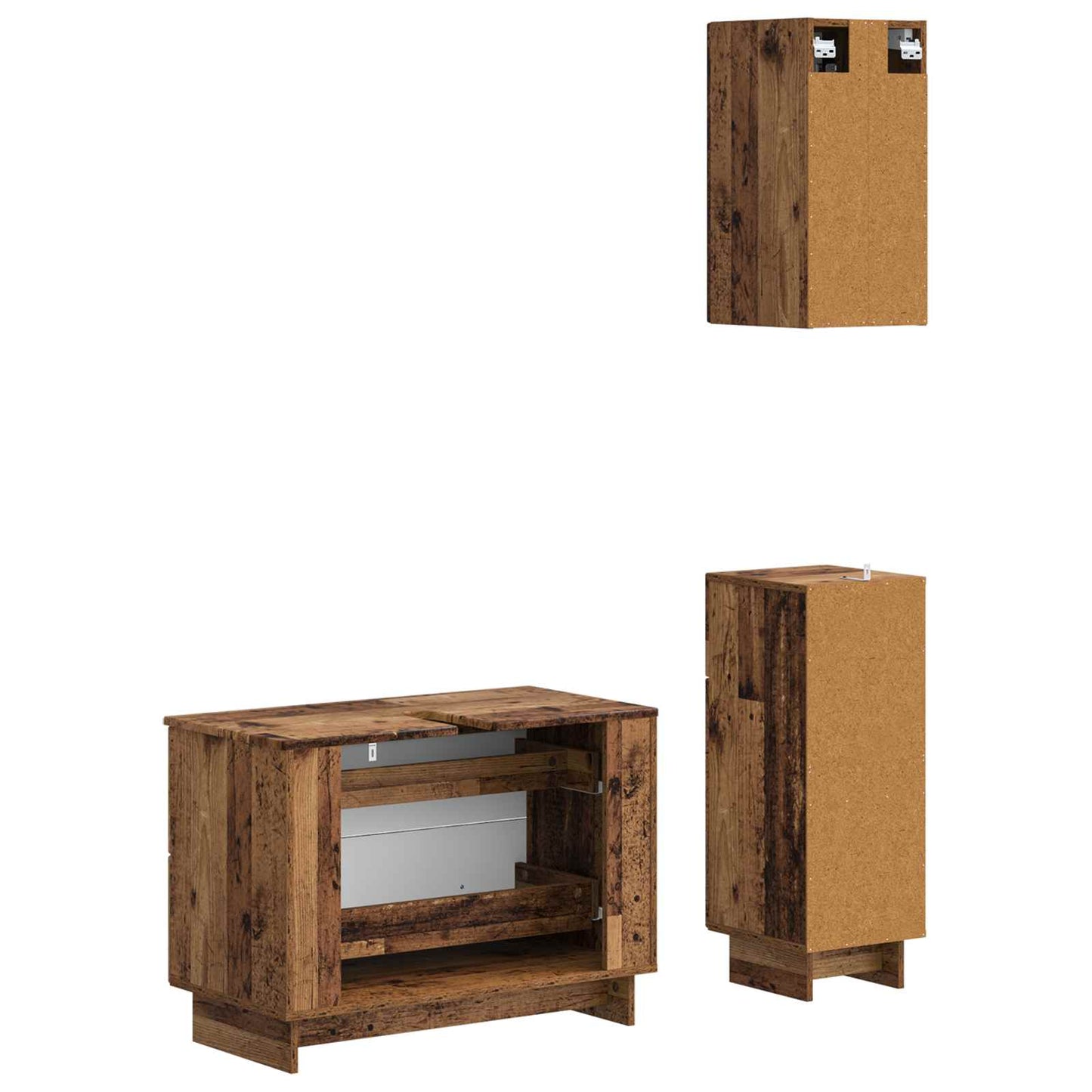 3 Piece Bathroom Cabinet Set EDE Old Wood Engineered Wood