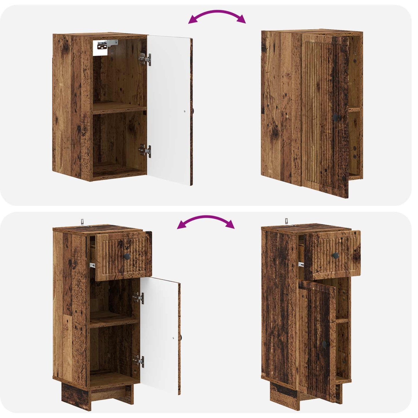 3 Piece Bathroom Cabinet Set EDE Old Wood Engineered Wood