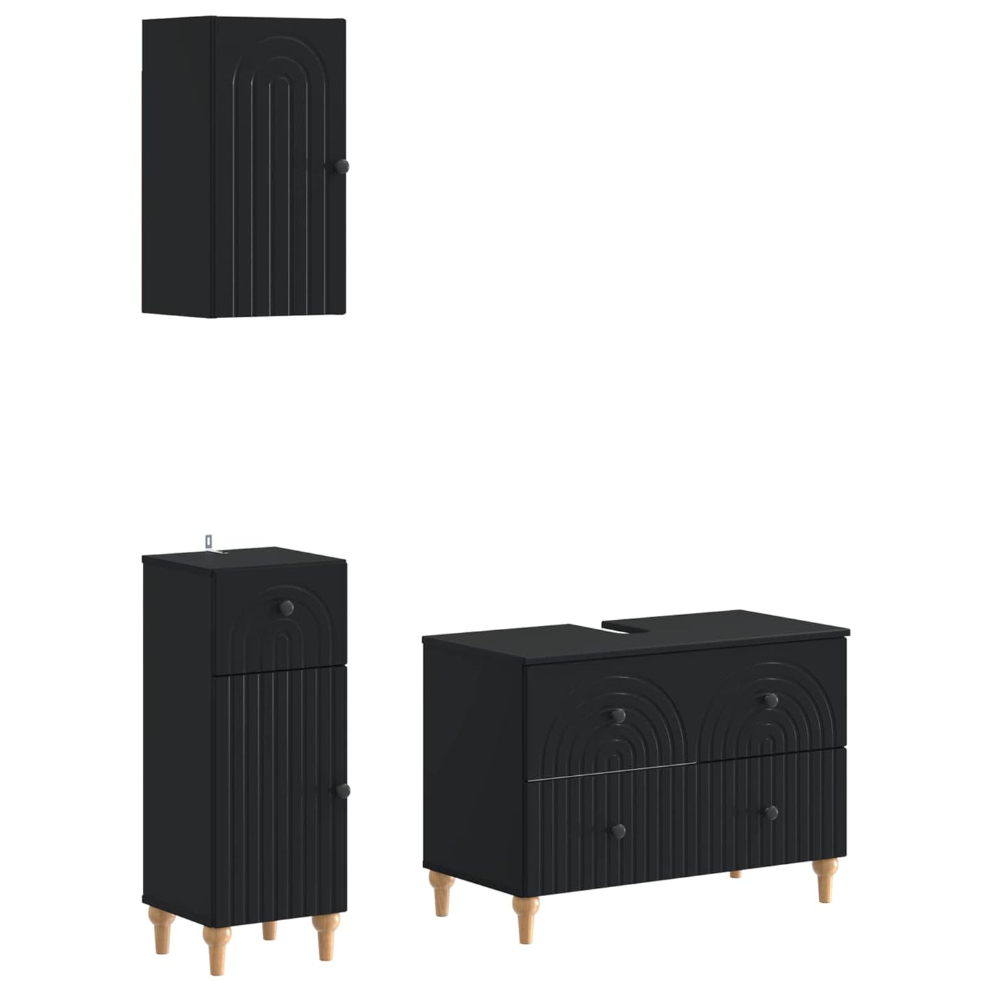 3 Piece Bathroom Cabinet Set ALKMAAR Black Engineered Wood