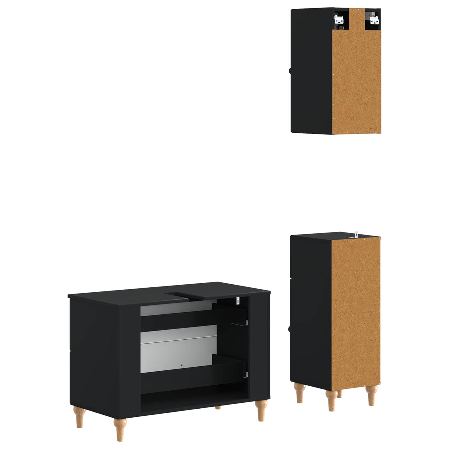 3 Piece Bathroom Cabinet Set ALKMAAR Black Engineered Wood