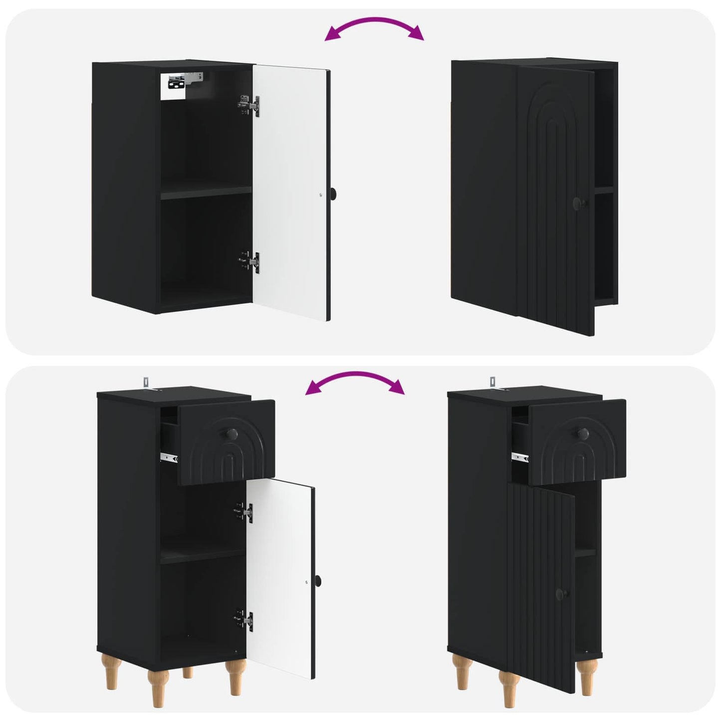 3 Piece Bathroom Cabinet Set ALKMAAR Black Engineered Wood
