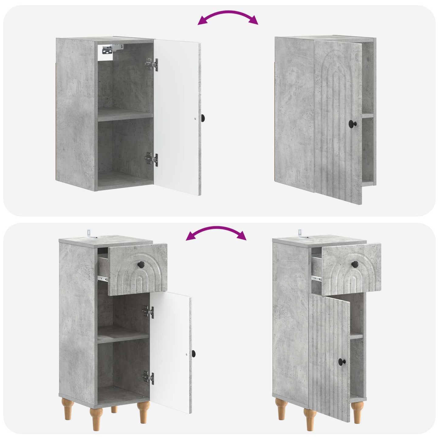 3 Piece Bathroom Cabinet Set ALKMAAR Concrete Grey
