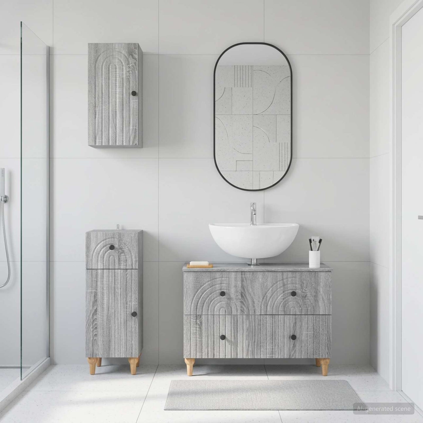 3 Piece Bathroom Cabinet Set ALKMAAR Grey Sonoma