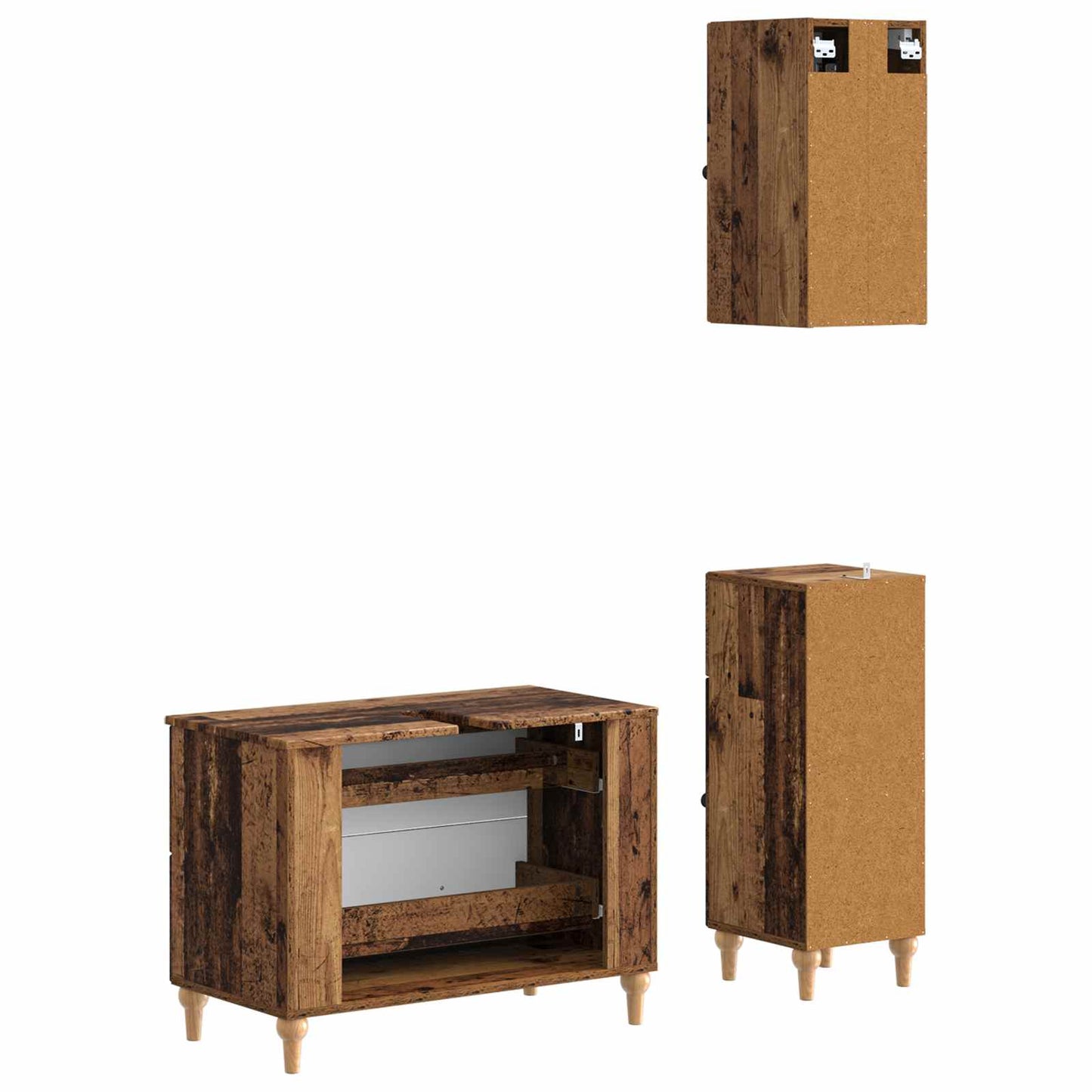3 Piece Bathroom Cabinet Set ALKMAAR Old Wood Engineered Wood