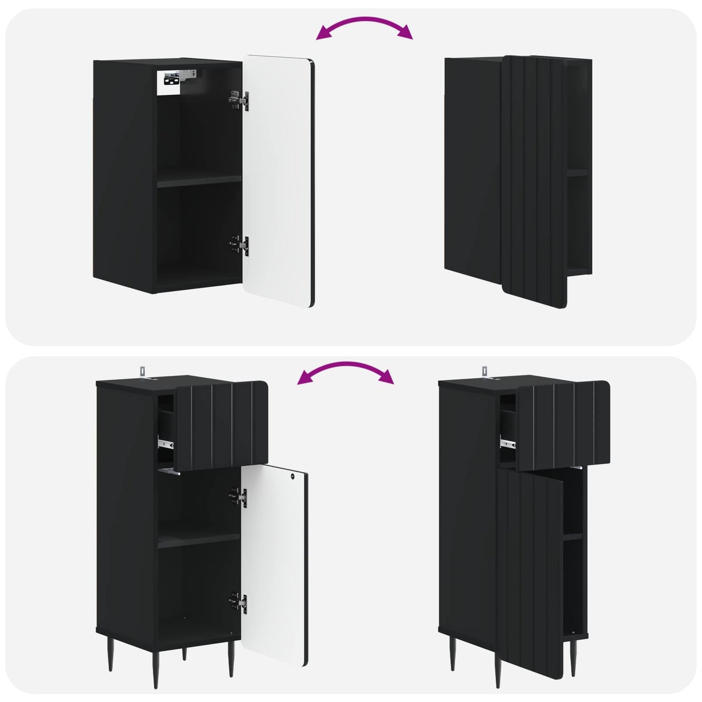 3 Piece Bathroom Cabinet Set ZWOLLE Black Engineered Wood