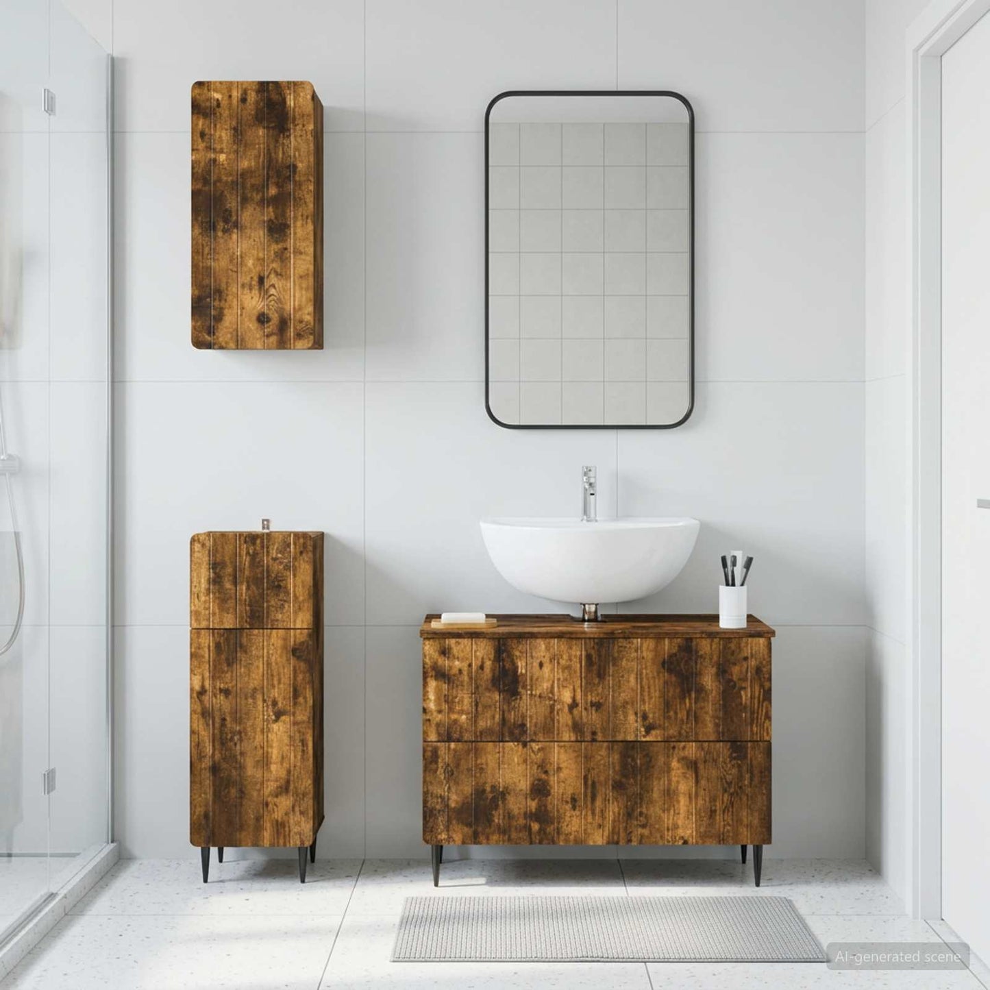 3 Piece Bathroom Cabinet Set ZWOLLE Smoked Oak Engineered Wood