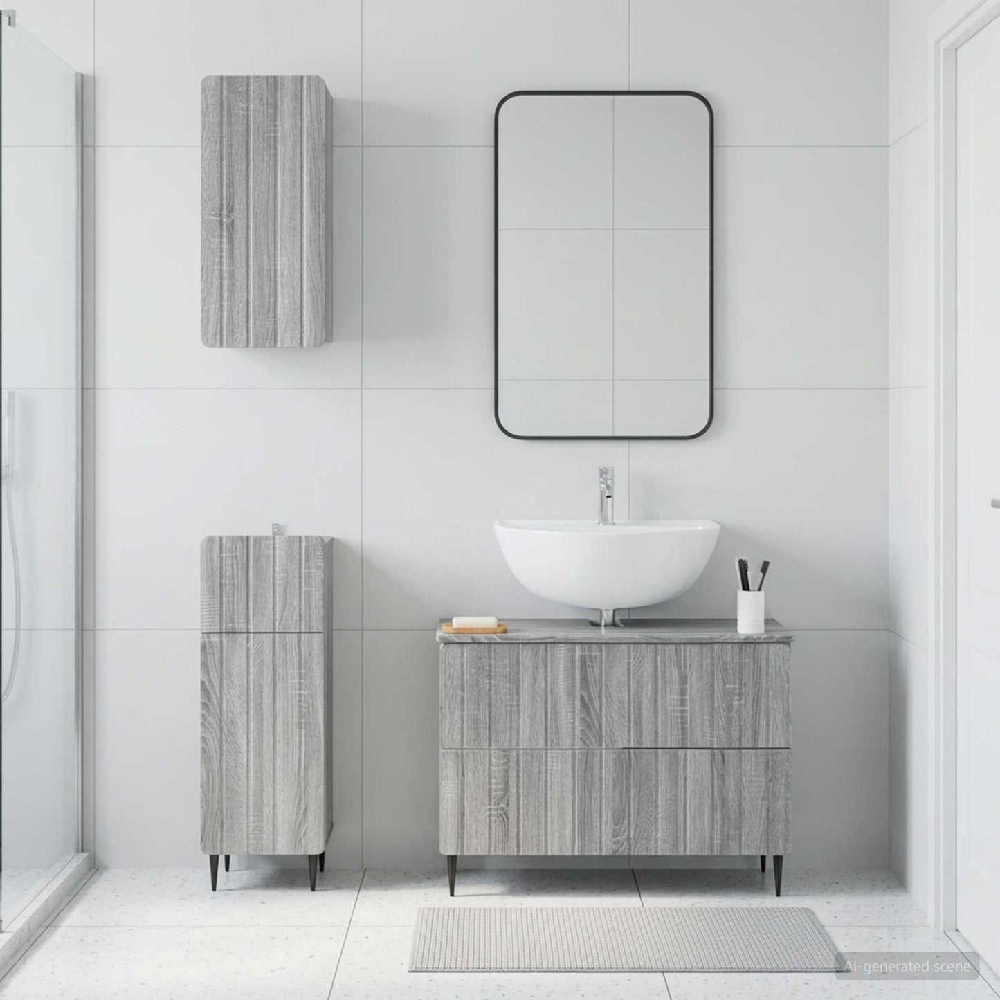 3 Piece Bathroom Cabinet Set ZWOLLE Grey Sonoma Engineered Wood