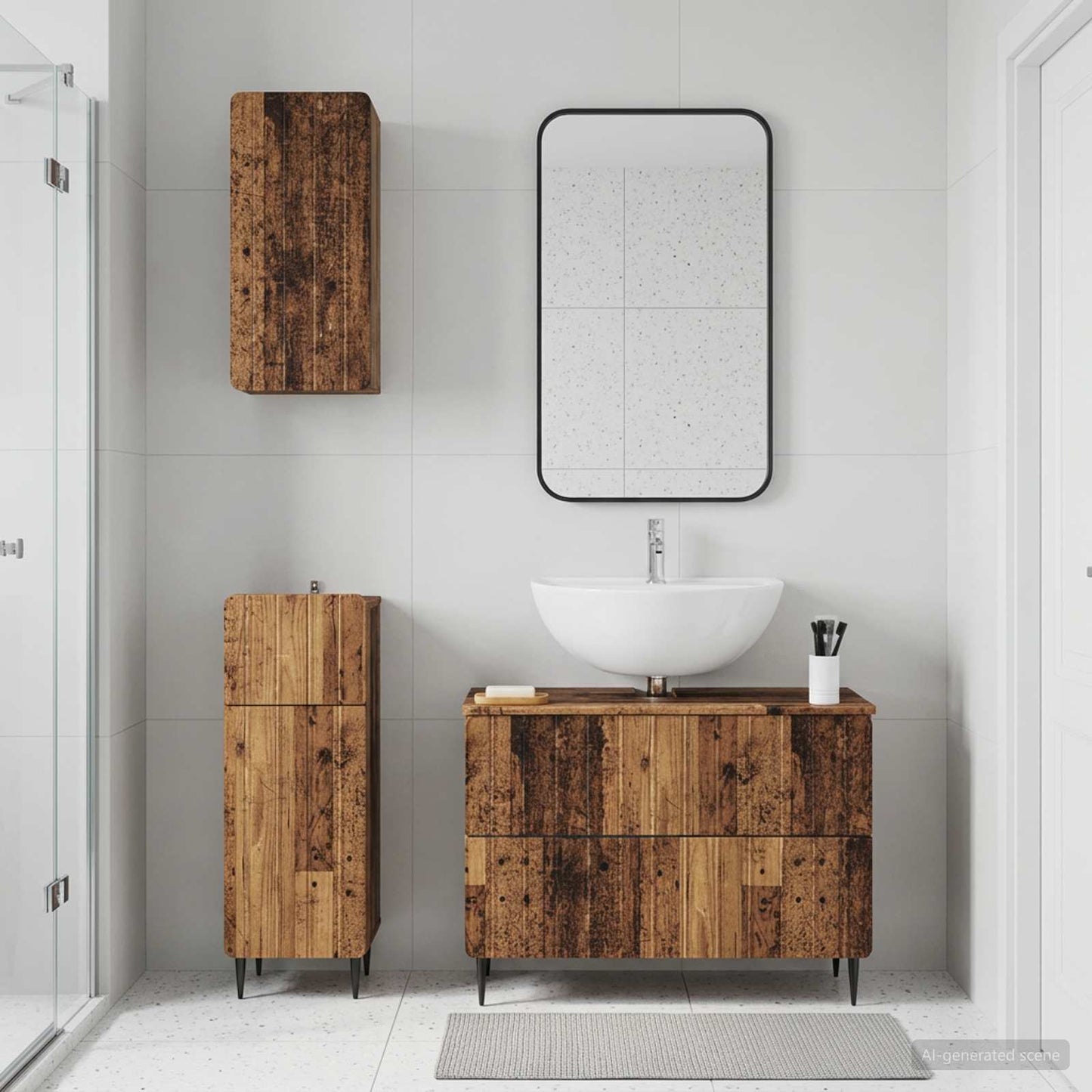 3 Piece Bathroom Cabinet Set ZWOLLE Old Wood Engineered Wood