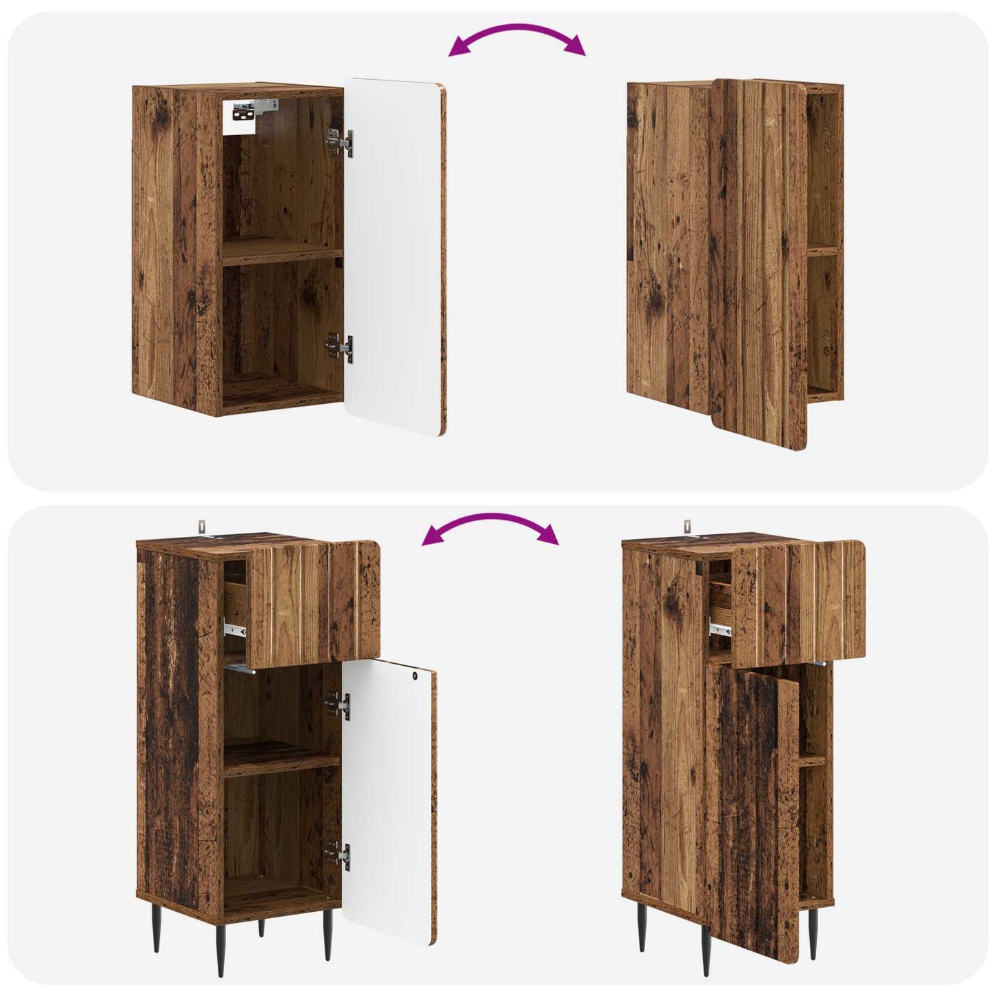 3 Piece Bathroom Cabinet Set ZWOLLE Old Wood Engineered Wood