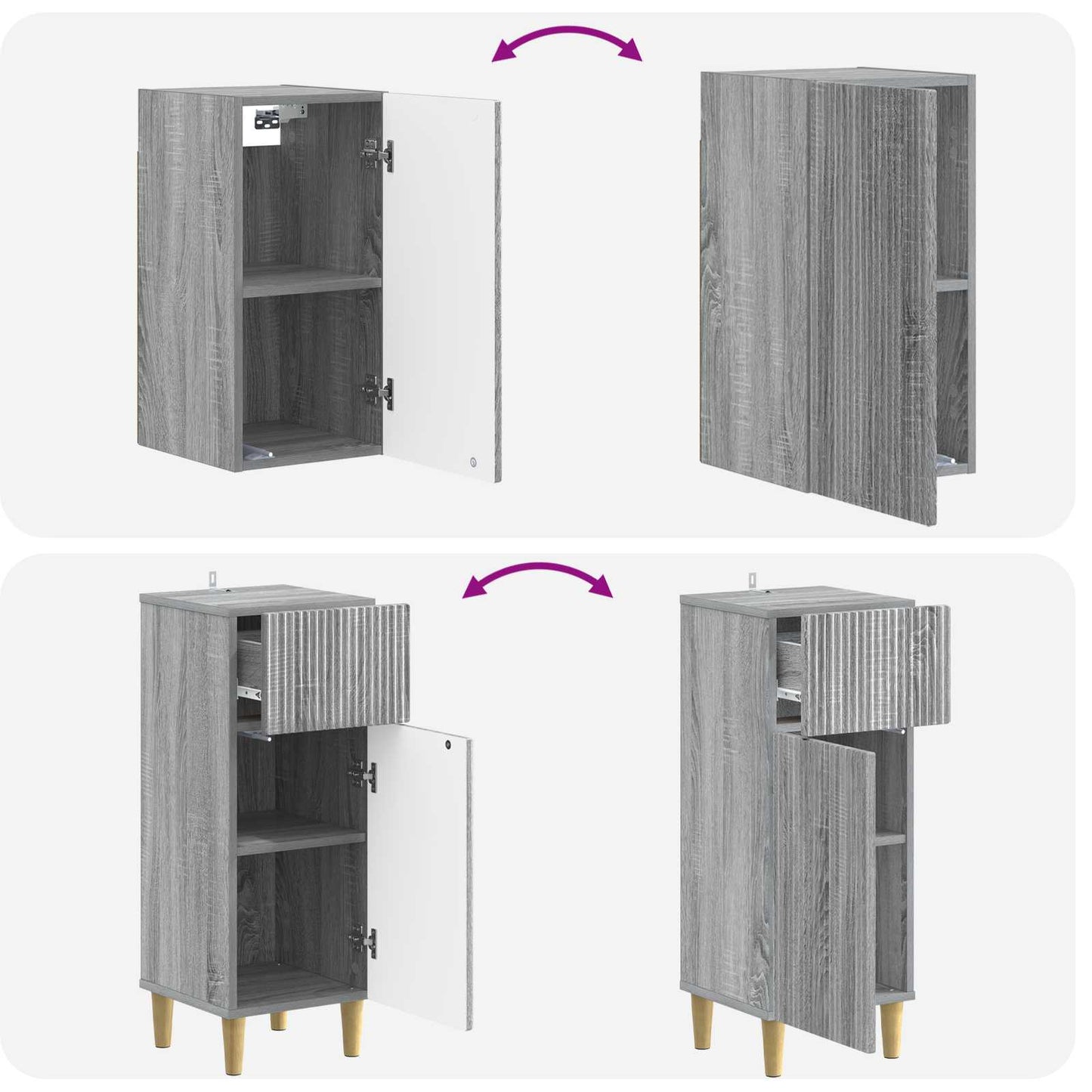 3 Piece Bathroom Cabinet Set ARNHEM Grey Sonoma Engineered Wood