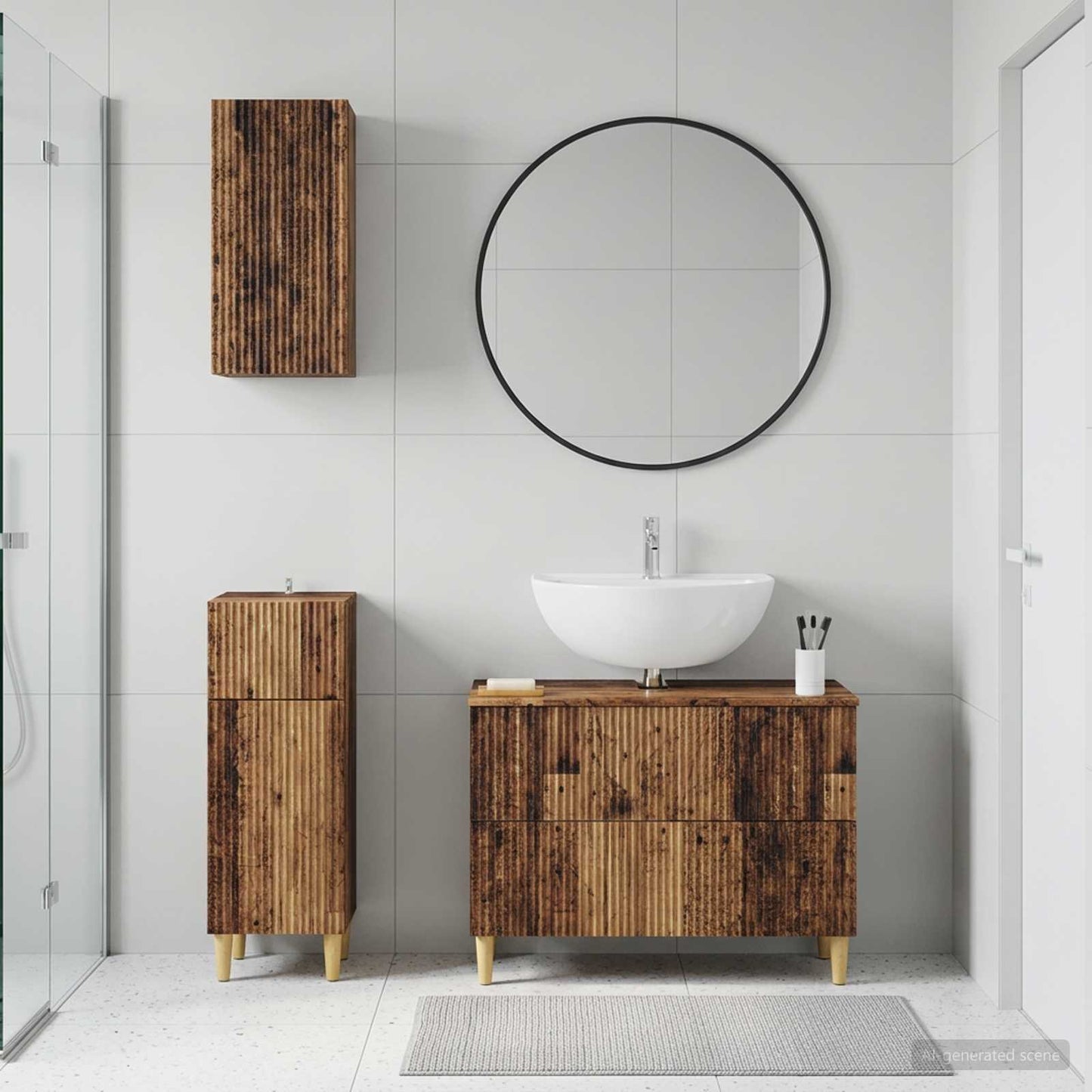 3 Piece Bathroom Cabinet Set ARNHEM Old Wood Engineered Wood