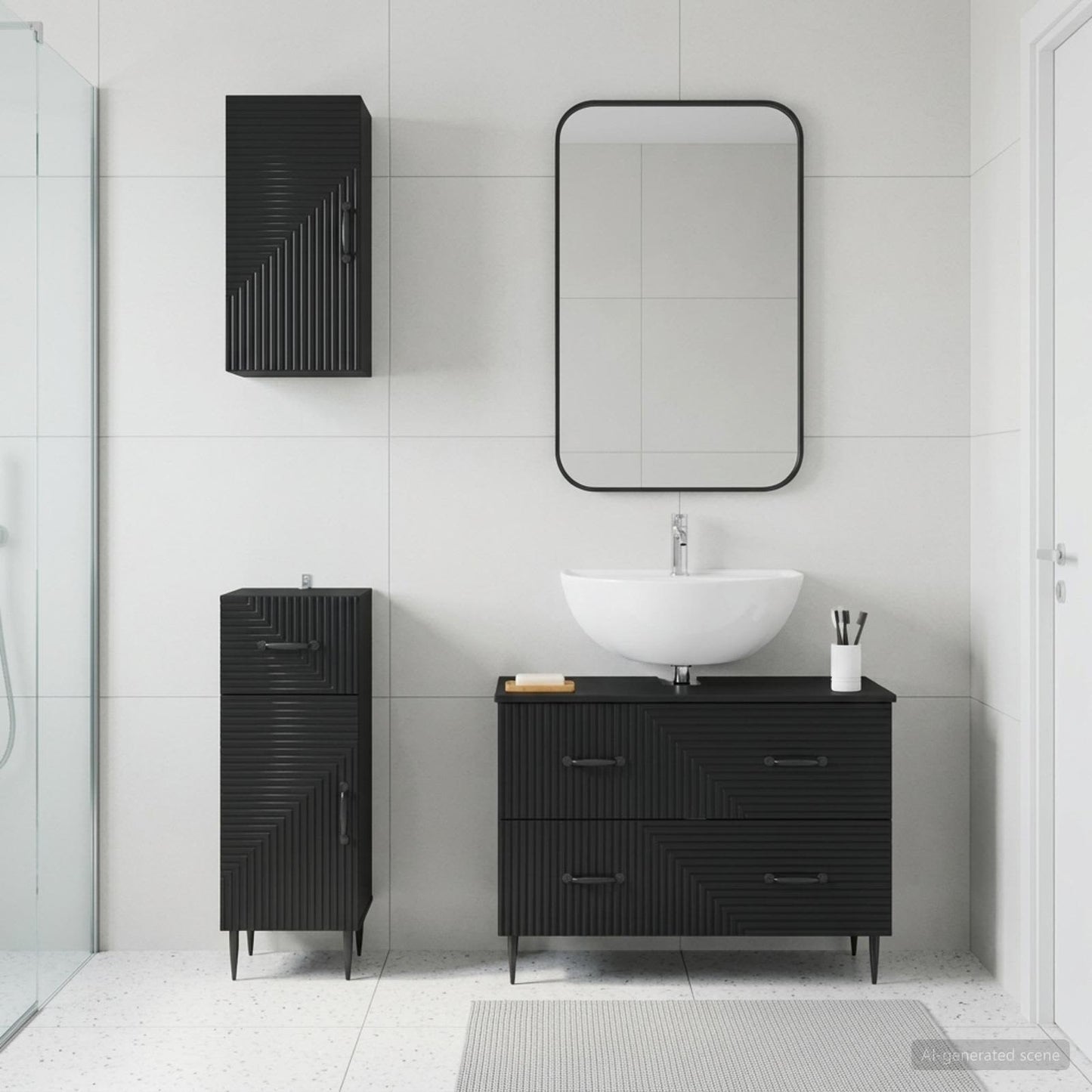 3 Piece Bathroom Cabinet Set HAARLEM Black Engineered Wood