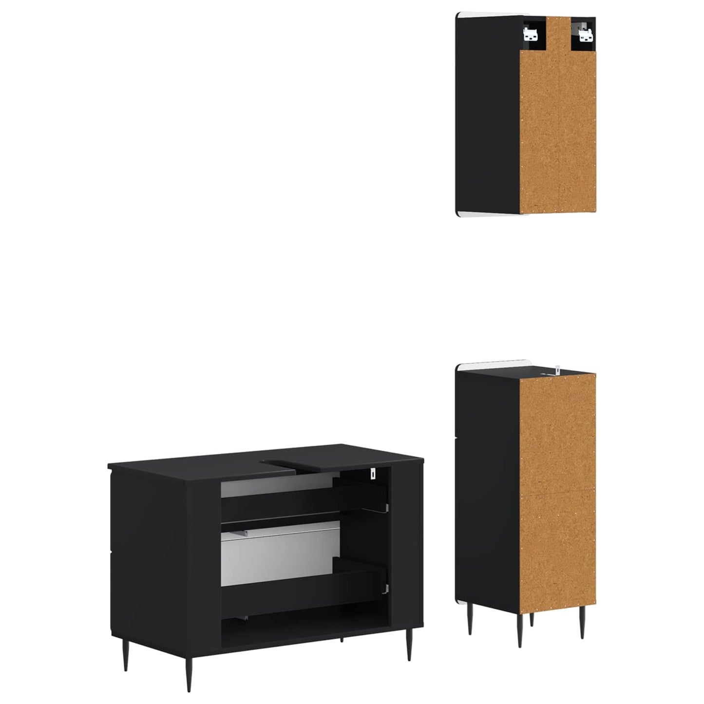 3 Piece Bathroom Cabinet Set HAARLEM Black Engineered Wood