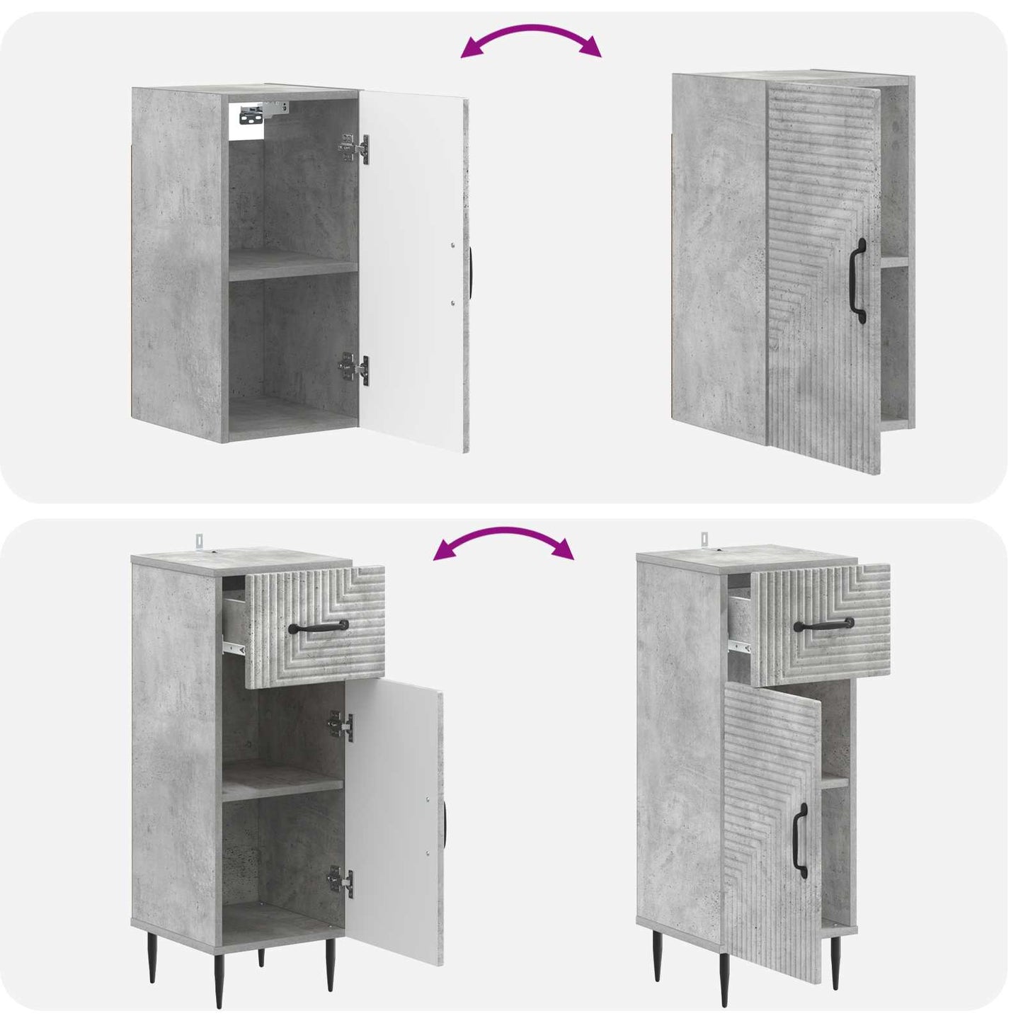 3 Piece Bathroom Cabinet Set HAARLEM Concrete Grey