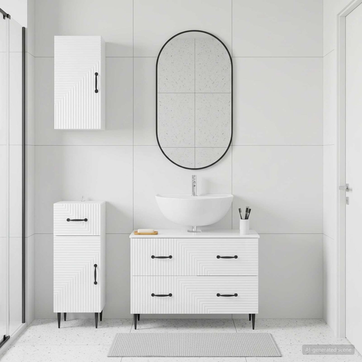 3 Piece Bathroom Cabinet Set HAARLEM High Gloss White