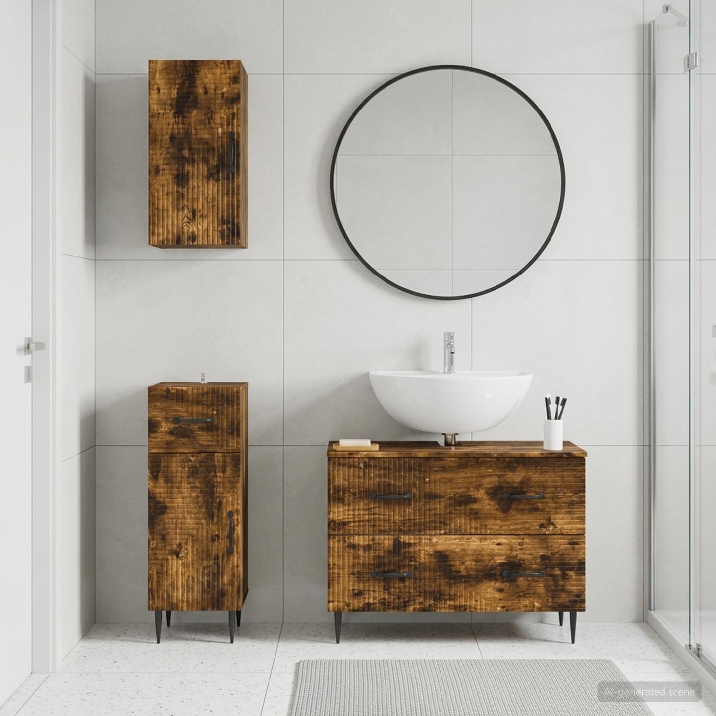3 Piece Bathroom Cabinet Set HAARLEM Smoked Oak Engineered Wood