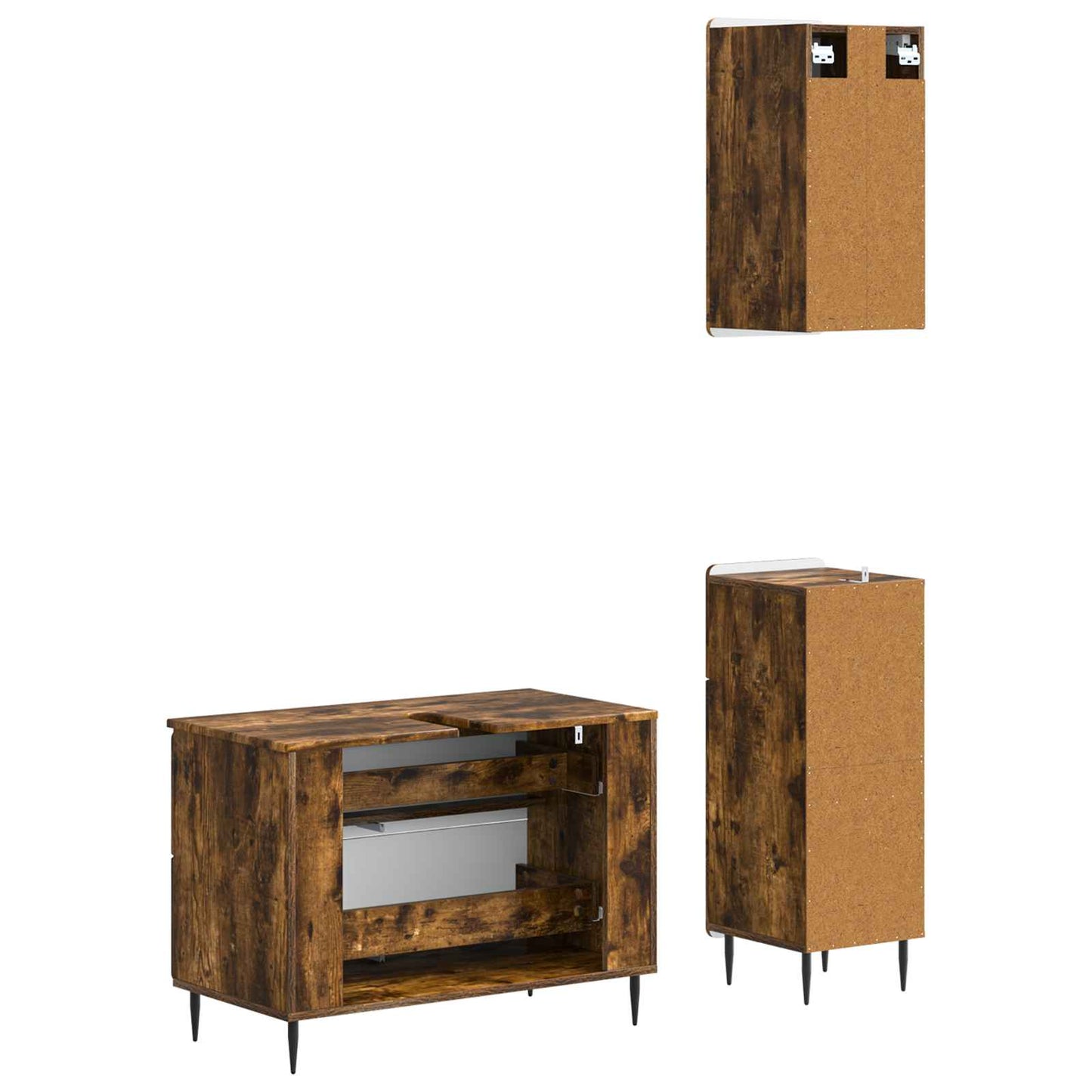 3 Piece Bathroom Cabinet Set HAARLEM Smoked Oak Engineered Wood