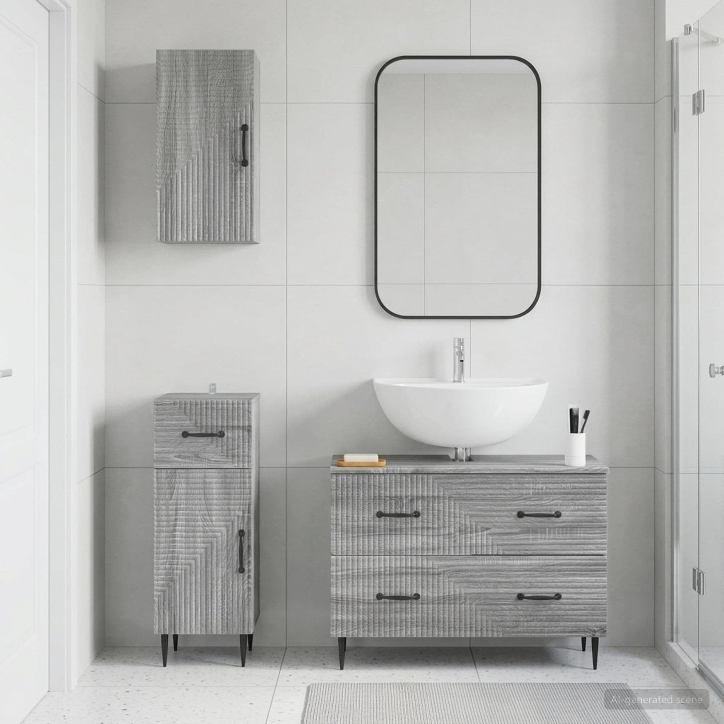 3 Piece Bathroom Cabinet Set HAARLEM Grey Sonoma
