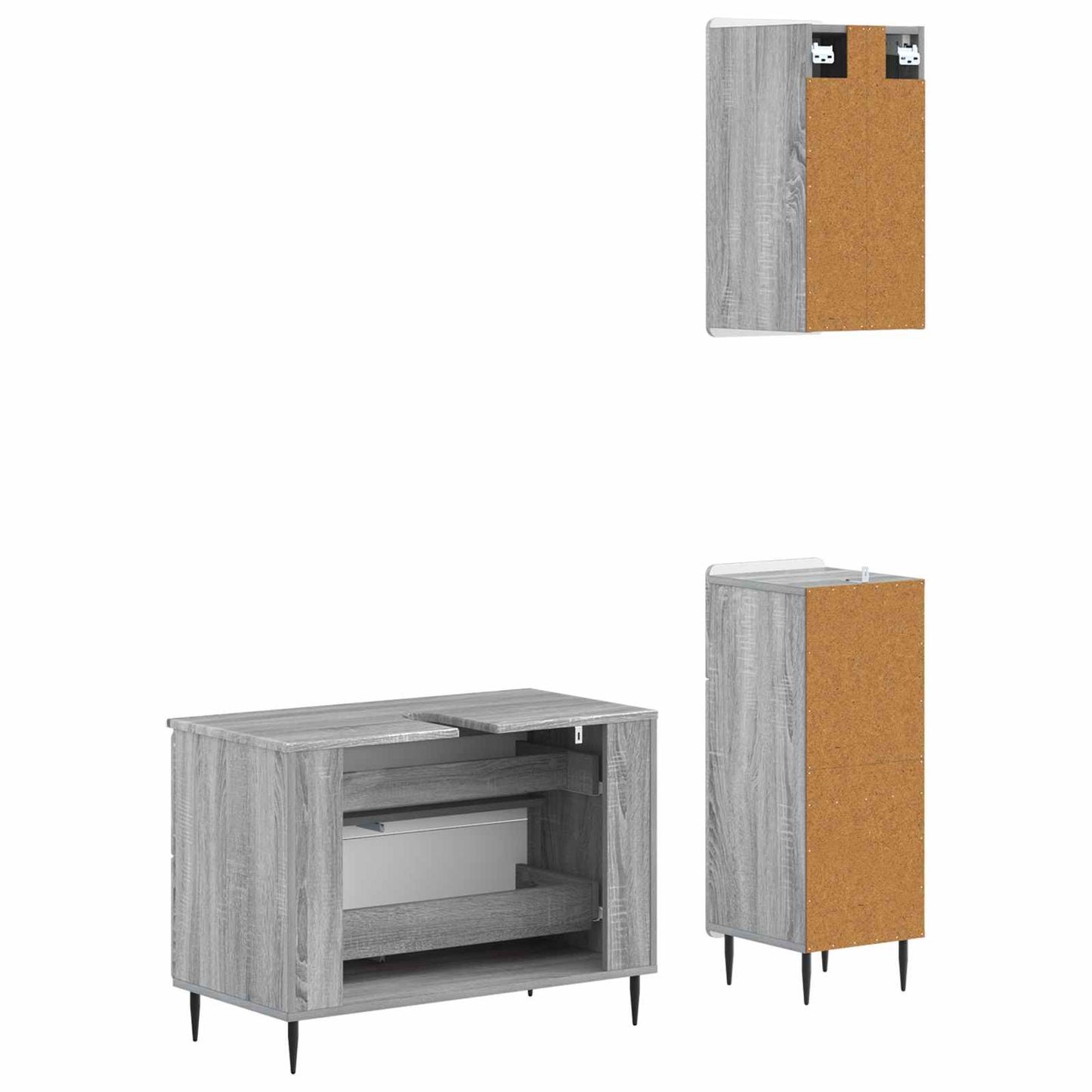 3 Piece Bathroom Cabinet Set HAARLEM Grey Sonoma
