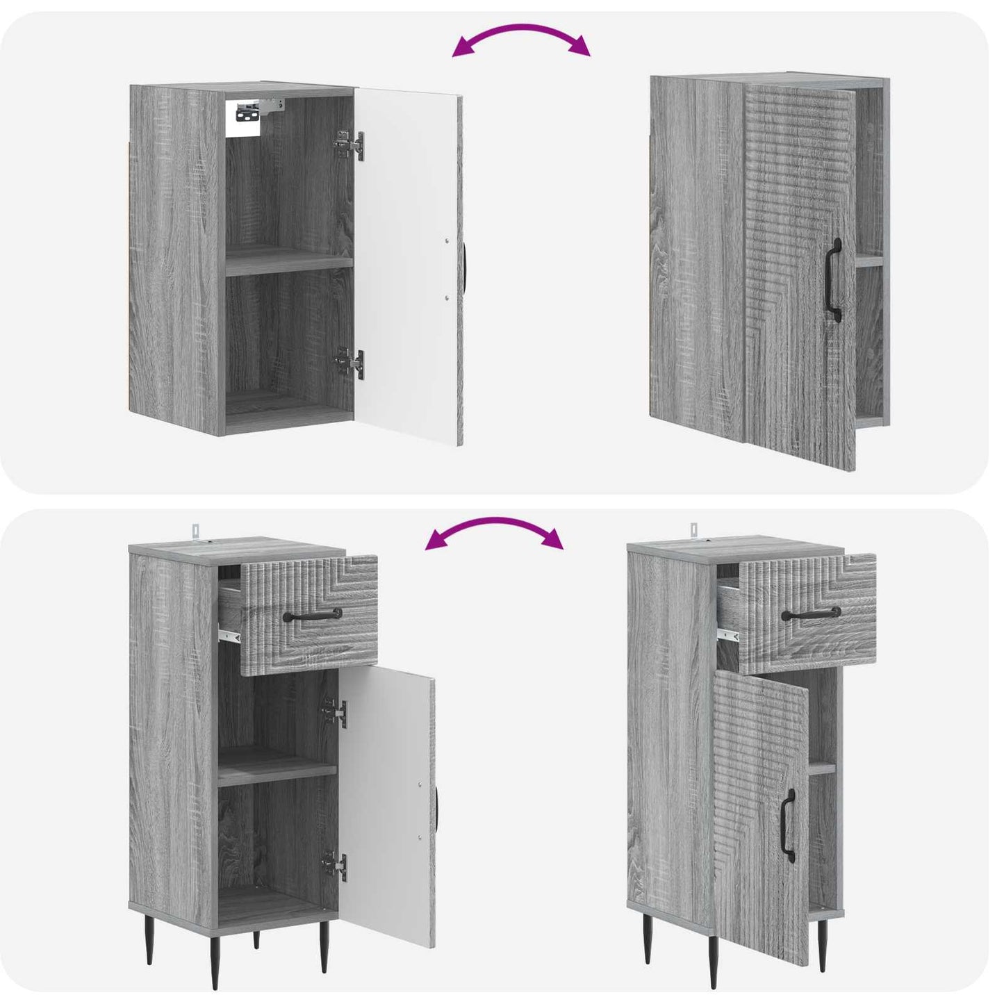 3 Piece Bathroom Cabinet Set HAARLEM Grey Sonoma