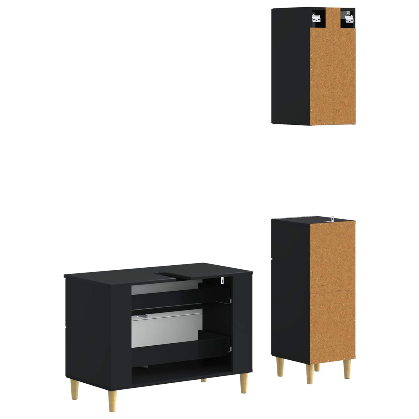 3 Piece Bathroom Cabinet Set DELFT Black Engineered Wood
