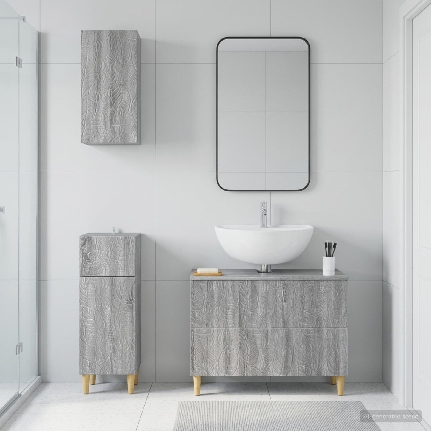 3 Piece Bathroom Cabinet Set DELFT Grey Sonoma Engineered Wood