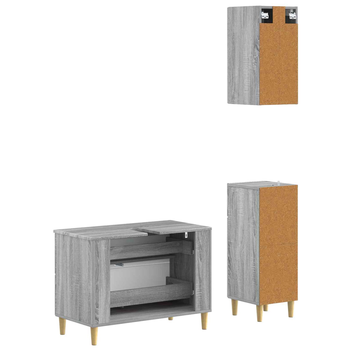 3 Piece Bathroom Cabinet Set DELFT Grey Sonoma Engineered Wood