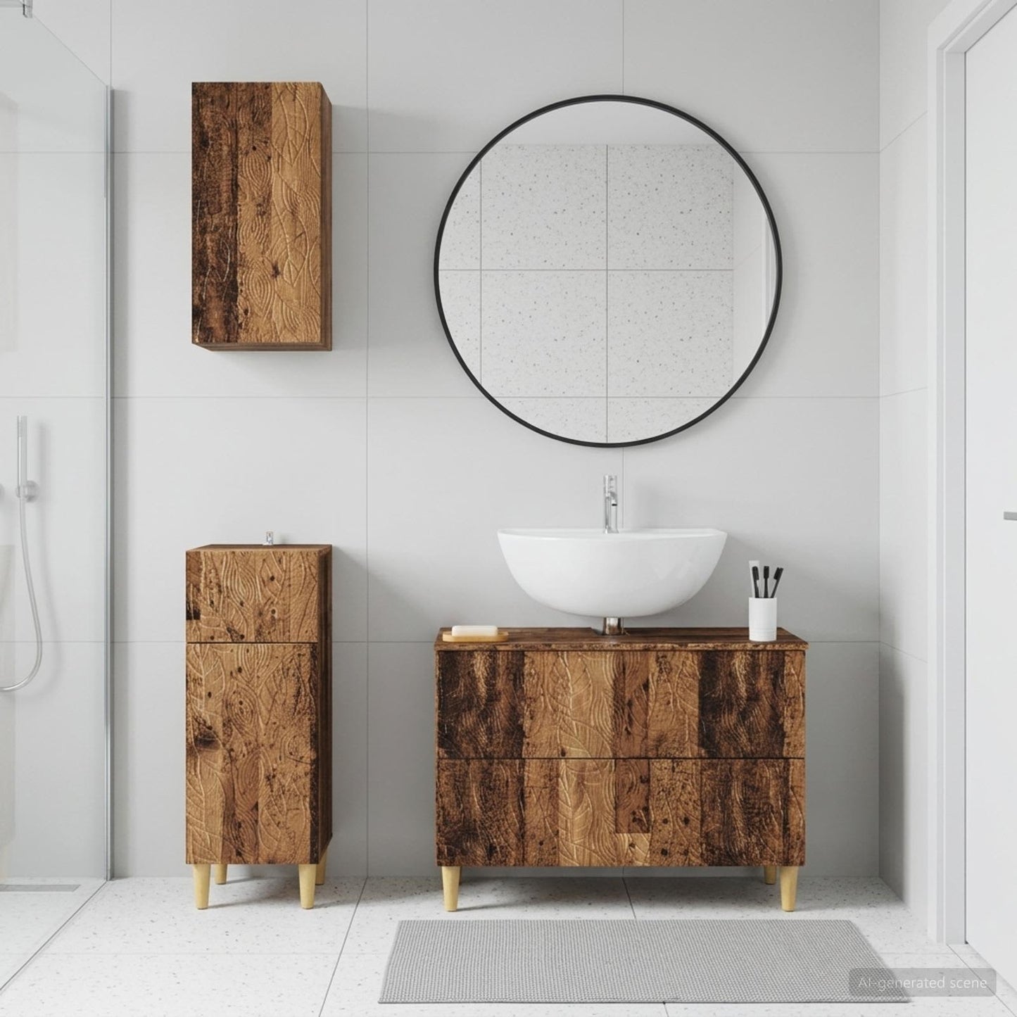 3 Piece Bathroom Cabinet Set DELFT Old Wood Engineered Wood