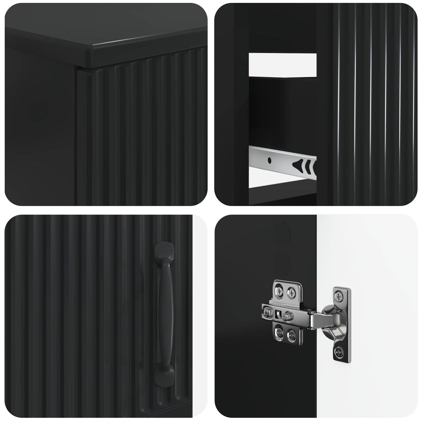 3 Piece Bathroom Cabinet Set HOORN Black Engineered Wood