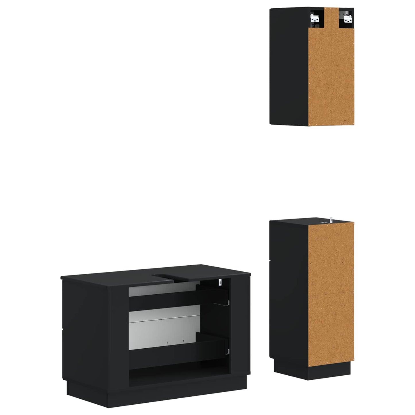 3 Piece Bathroom Cabinet Set HOORN Black Engineered Wood