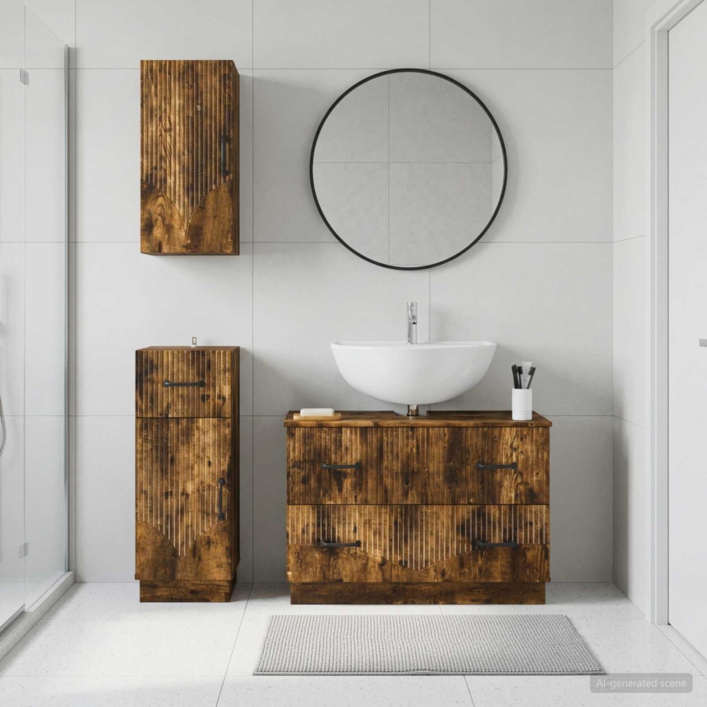 3 Piece Bathroom Cabinet Set HOORN Smoked Oak Engineered Wood