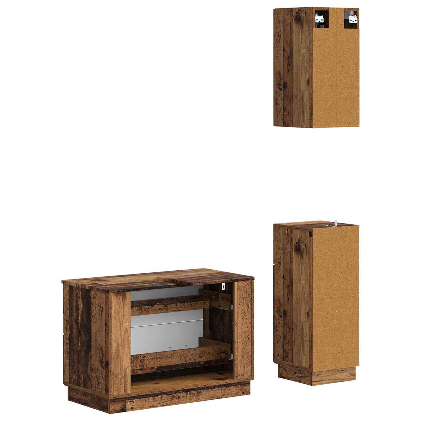 3 Piece Bathroom Cabinet Set HOORN Old Wood Engineered Wood