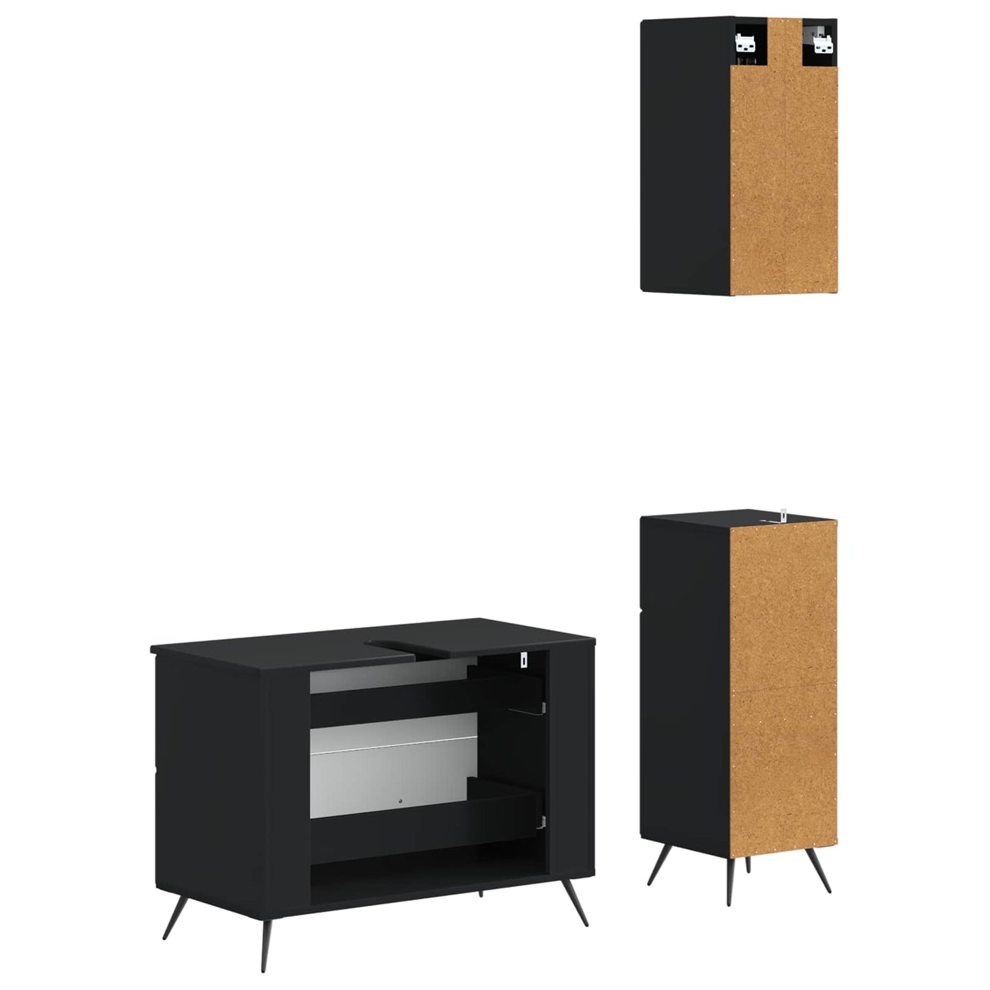 3 Piece Bathroom Cabinet Set BREDA Black Engineered Wood