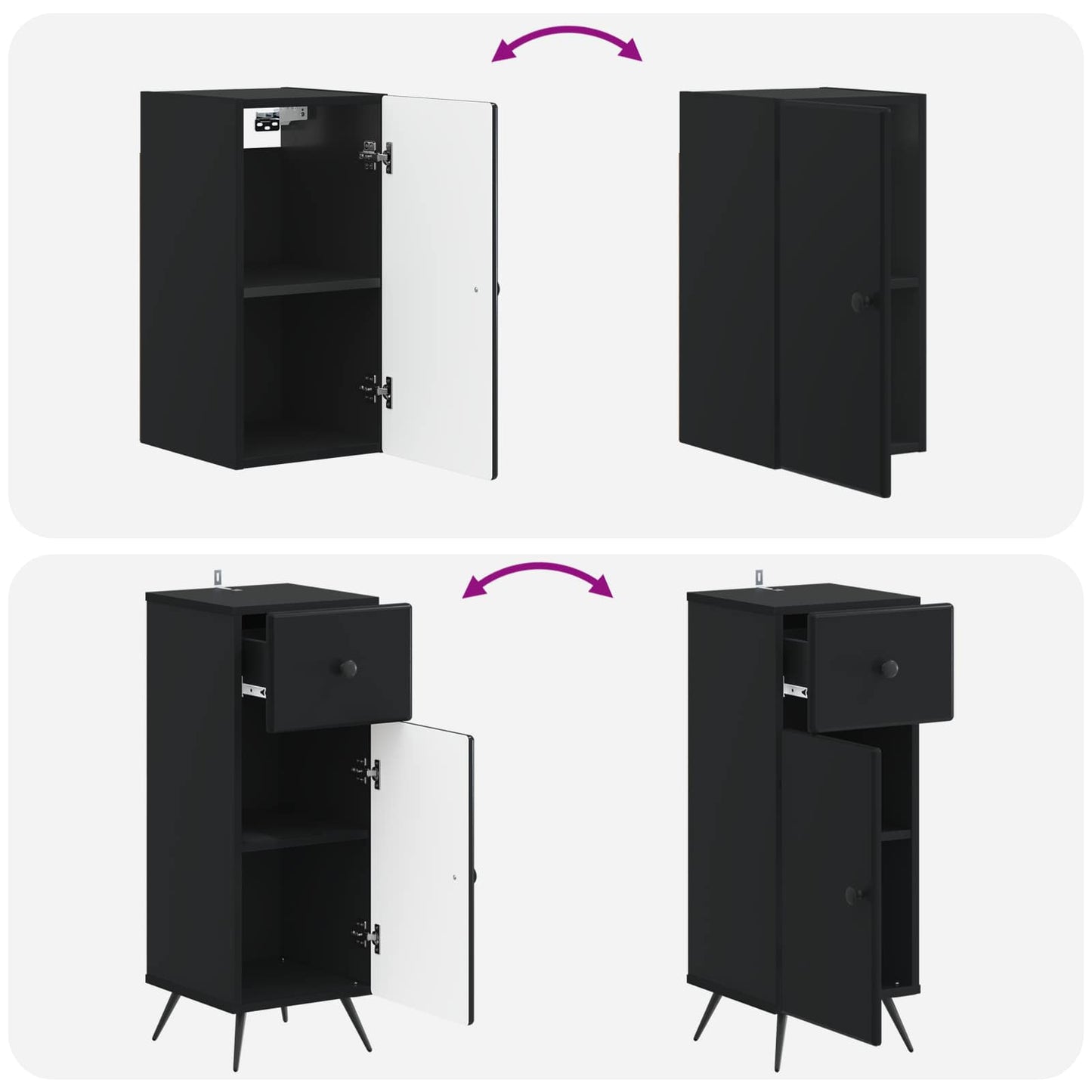 3 Piece Bathroom Cabinet Set BREDA Black Engineered Wood