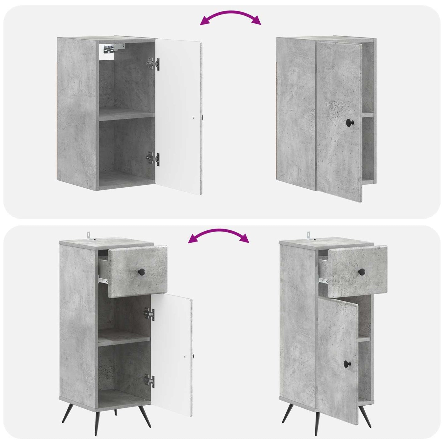 3 Piece Bathroom Cabinet Set BREDA Concrete Grey