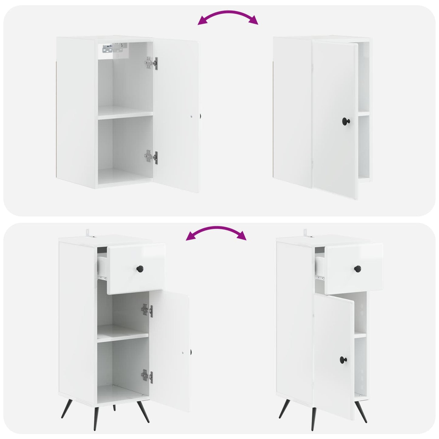 3 Piece Bathroom Cabinet Set BREDA High Gloss White