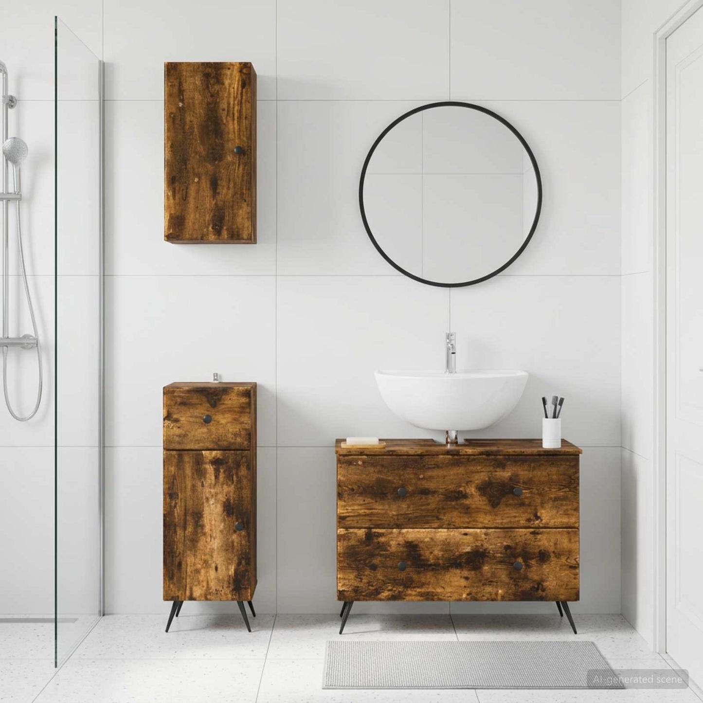 3 Piece Bathroom Cabinet Set BREDA Smoked Oak Engineered Wood